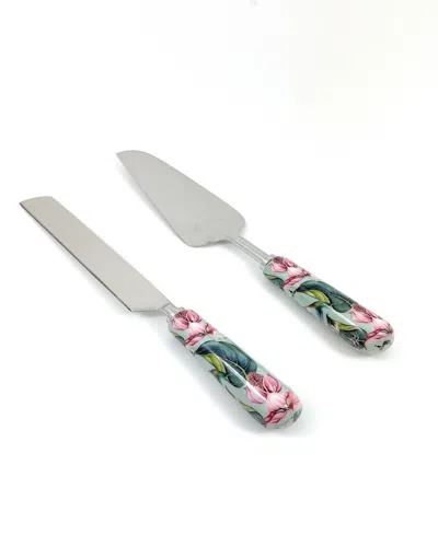 Vibhsa Floral 2-pc. Cake Serving Set, For 2 In Silver And Multi Color Finish