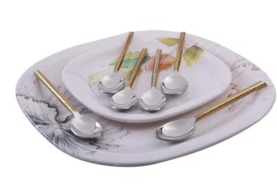 Vibhsa Golden Silverware Dessert Spoons Set Of 6