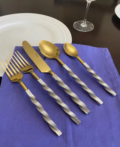 Vibhsa Golden Stainless Steel Flatware Set Of 20 Pc (twsited)