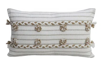 Vibhsa Handwoven 14" X 24" Throw Pillow With Poms In White