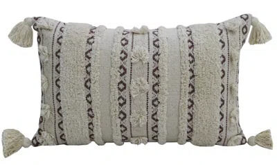 Vibhsa Handwoven 14"x 24" Throw Pillow With Fringes In Neutral