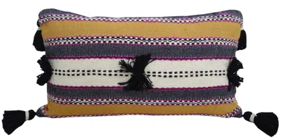 Vibhsa Handwoven 14"x 24" Throw Pillow With Poms In Multi