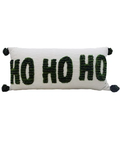 Vibhsa Hohoho Christmas Decorative Pillow, 14" X 32" In Ivory,green