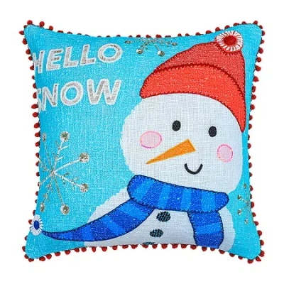 Vibhsa Holiday Reverie Christmas Hello Snow Pillow - 20"x20" Square Throw Pillow In Multi