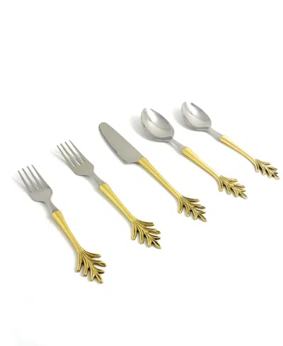 Vibhsa Leaf 20-pc. Flatware Set, Serving For 4 In Silver And Golden Finish