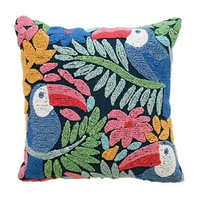 Vibhsa Novelty Hooked Decorative Pillow With Birds And Floral Design In Multi