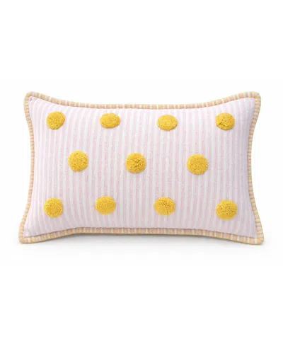 Vibhsa Polka Fun Tufted Dot Stripe Lumbar Decorative Pillow, 14" X 24" In Pink