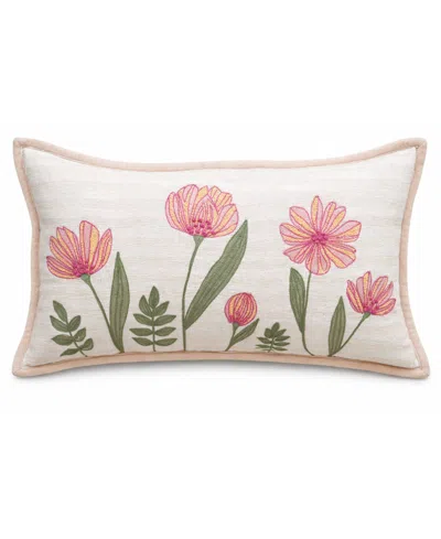 Vibhsa Poppy Garden Spring Embroidered Lumbar Decorative Pillow, 14" X 24" In Multi
