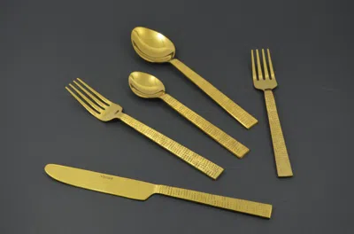 Vibhsa Rustic Golden Stainless Steel Flatware Set Of 20 Pc