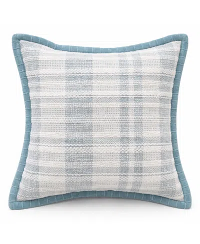 Vibhsa Soft Plaid Blue Textured Velvet Flange Decorative Pillow, 20" X 20"