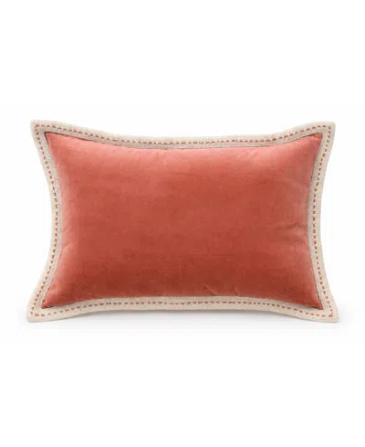 Vibhsa Solid Velvet Pick-stitch Lumbar Decorative Pillow, 14" X 20" In Brown