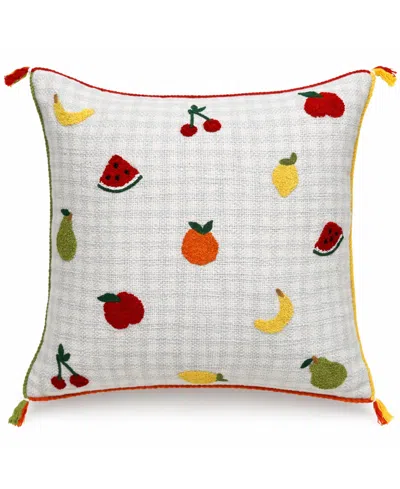 Vibhsa Tiny Fruits Spring Plaid Embroidered Decorative Pillow, 20" X 20" In Multi
