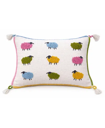 Vibhsa Whimsical Sheep Embroidered Lumbar Decorative Pillow, 14" X 20" In Multi