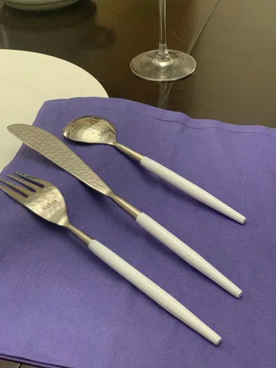 Vibhsa White Stainless Steel Set Of 18 Pieces In Purple
