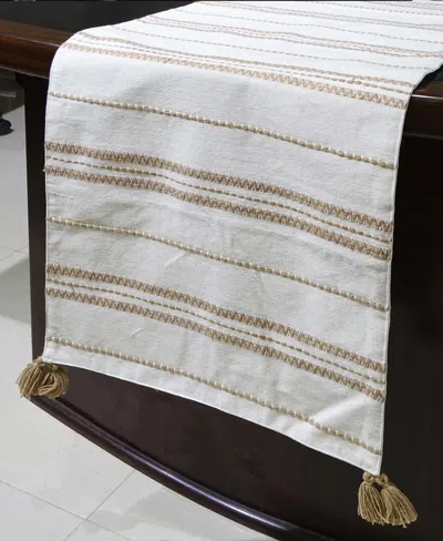 Vibhsa Woven Cotton Table Runner Off White And Beige 16"x90"