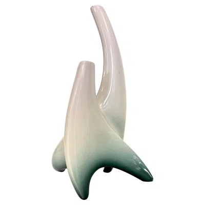 Pre-owned Vibi Ivory And Green Ceramic Flower Vase Sculpture Attr. To , Turin, Italy In White