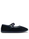 Vibi Venezia Round Toe Velvet Ballerina Shoes With Rubber Sole In Blue