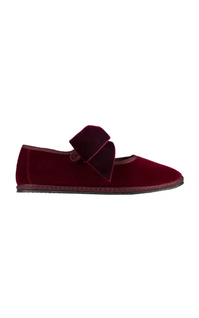 Vibi Venezia Bow Velvet Mary Jane Flats In Bordeaux