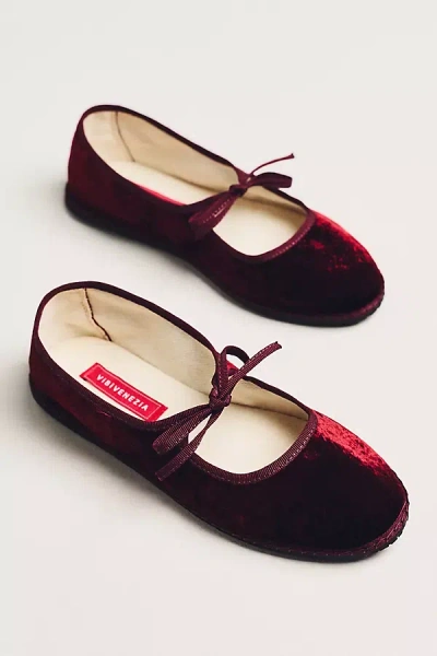 Vibi Venezia Mary Jane Satin Velvet Flats Calliope In Burgundy
