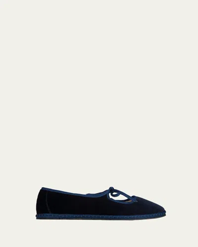 Vibi Venezia Brigitte Cotton Mary Jane Tie Flats In Blue