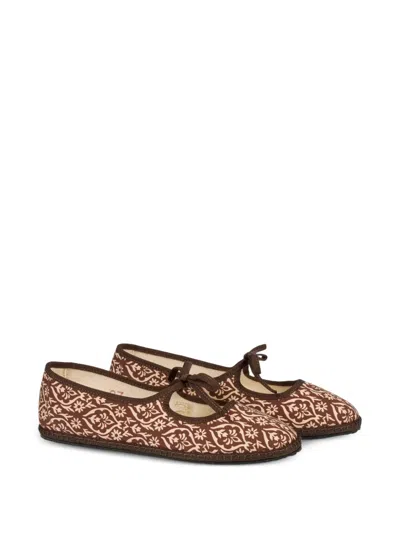 Vibi Venezia Brigitte Floral-print Ballet Flats In Brown