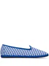 Vibi Venezia Checkered Pointed Toe Loafers With Contrast Trim In Blue