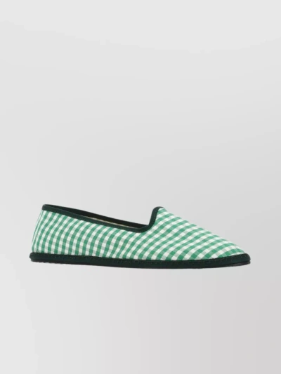 Vibi Venezia Contrast Trim Canvas Checkered Loafers In Green