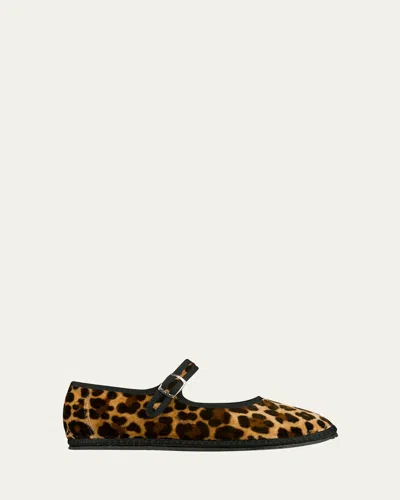 Vibi Venezia Leopard-printed Canvas Mary Jane Ballerina Flats