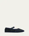 Vibi Venezia Mary Jane Plaid Herringbone Wool-blend Flats In Blue