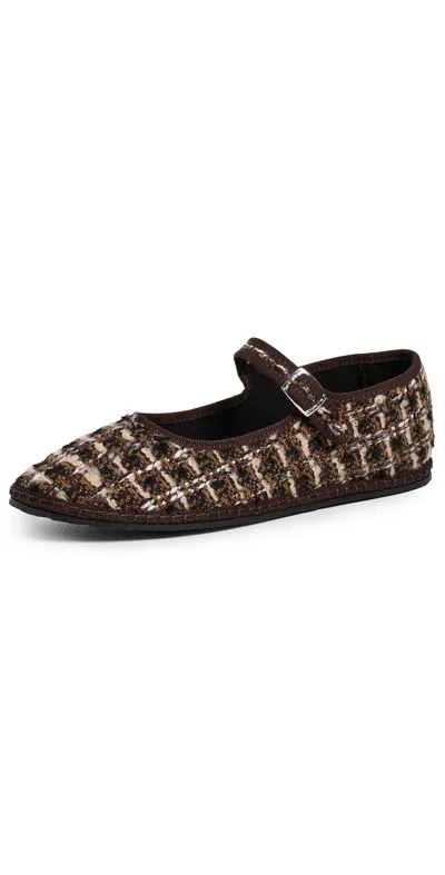 Vibi Venezia Mary Jane Tweed Flats Coco In Brown
