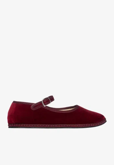 Vibi Venezia Mary Jane Velvet Ballet Flats In Burgundy