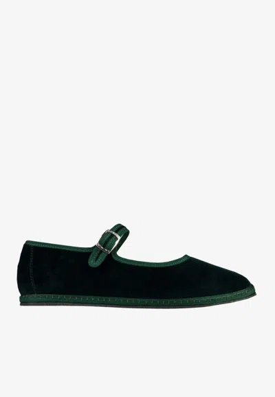 Vibi Venezia Mary Jane Velvet Ballet Flats In Green