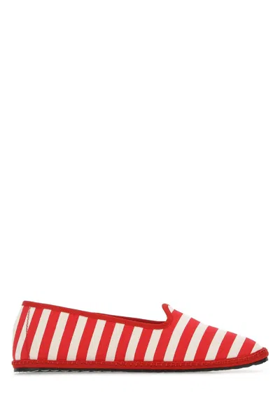 Vibi Venezia Printed Canvas Striped Ballerina Flats With Rubber Sole In Multi