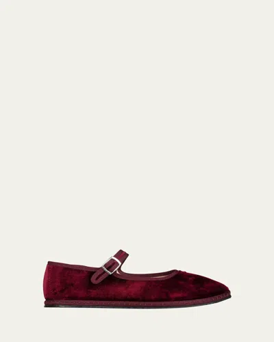 Vibi Venezia Velvet Mary Jane Ballerina Flats In Burgundy