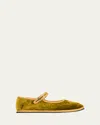 Vibi Venezia Velvet Mary Jane Ballerina Flats In Green
