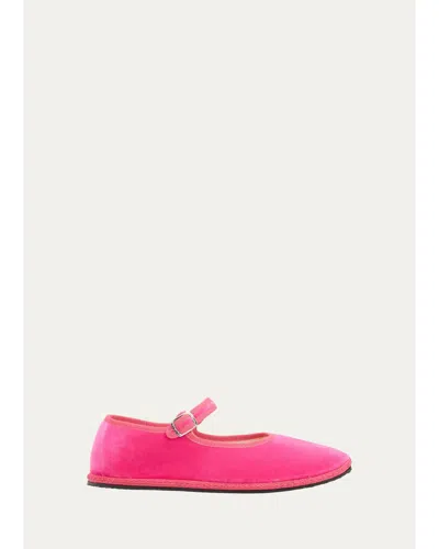 Vibi Venezia Velvet Mary Jane Ballerina Flats In Pink