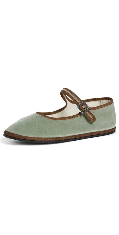 Vibi Venezia Velvet Mary Janes With Swarovski Buckle Salvia In Gray