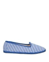 Vibi Venezia Checkered Pointed Toe Loafers With Contrast Trim In Blue