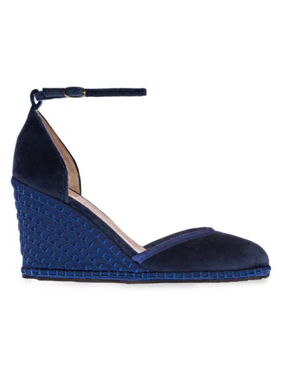 Vibi Venezia Women's Timeless Delfina 100mm Cotton Velvet Wedge Pumps In Blue