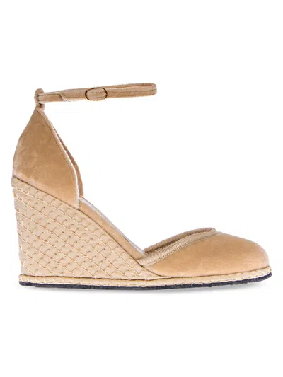 Vibi Venezia Women's Timeless Delfina 100mm Cotton Velvet Wedge Pumps In Brown