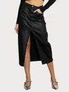 Vibrant M.i.u Front Slit Midi Coated Skirt In Black In Black