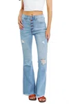 Vibrant M.i.u Full Size Jess Button Flare Jeans In Light In Beige