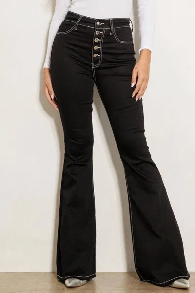 Vibrant M.i.u High Rise Flare Jeans In Black/white Stitching