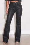 Vibrant M.i.u Iridescent Rhinestone Bootcut Pants In Coated Black In Multi