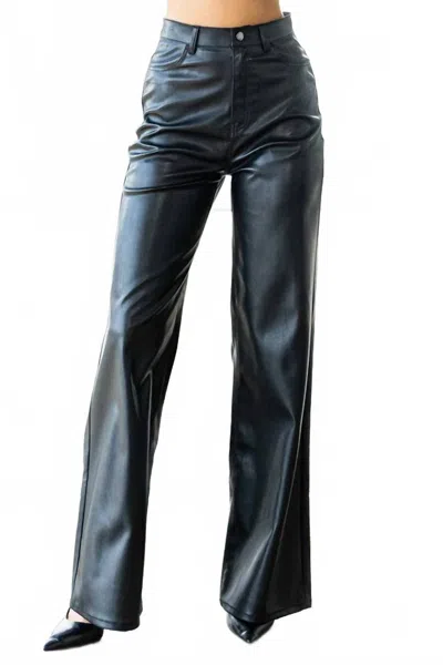 Vibrant M.i.u Licia Vegan Leather Wide Leg Pants In Black In Gold