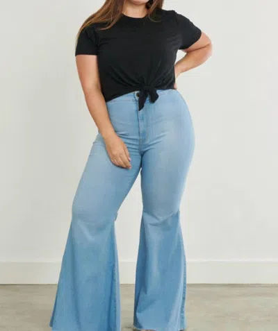 Vibrant M.i.u Ripped Bell Bottoms In Medium Wash In Blue