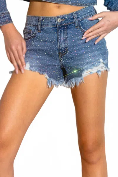 Vibrant M.i.u Women's Iridescent Rhinestone Shorts In Medium Stone In Blue