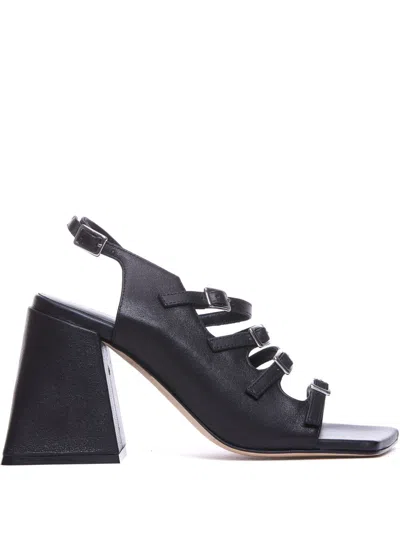 Vic Matie 100mm Leather Sandals In 黑色