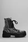 Vic Matie Denim 155 Combat Boots In Black Denim
