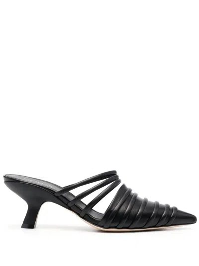 Vic Matie Pointed Toe Black Calf Leather Sandals In Gray